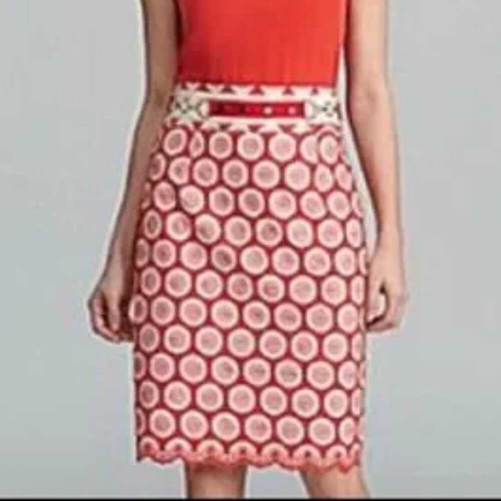 Antonio Melani Bertie Pencil Skirt in Orange- Red & White W/ Gold Tone Sz 6- EUC